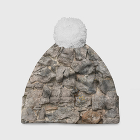 Шапка 3D c помпоном с принтом Сломанная стена в Тюмени, 100% полиэстер | универсальный размер, печать по всей поверхности изделия | абстракция | камни | стена | текстура | фон