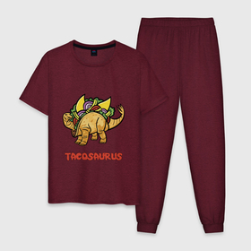 Мужская пижама хлопок с принтом Такозавр в Белгороде, 100% хлопок | брюки и футболка прямого кроя, без карманов, на брюках мягкая резинка на поясе и по низу штанин
 | динозавр | еда | тако | фастфуд | хипстер