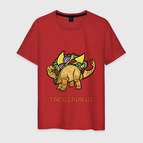 Мужская футболка хлопок с принтом Такозавр в Санкт-Петербурге, 100% хлопок | прямой крой, круглый вырез горловины, длина до линии бедер, слегка спущенное плечо. | динозавр | еда | тако | фастфуд | хипстер