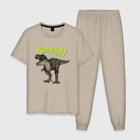 Мужская пижама хлопок с принтом Динозавр T-rex в Новосибирске, 100% хлопок | брюки и футболка прямого кроя, без карманов, на брюках мягкая резинка на поясе и по низу штанин
 | dino | t rex | дино | динозавр | животное | зверь | тирекс | хещник