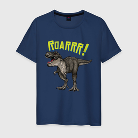 Мужская футболка хлопок с принтом Динозавр T-rex в Кировске, 100% хлопок | прямой крой, круглый вырез горловины, длина до линии бедер, слегка спущенное плечо. | dino | t rex | дино | динозавр | животное | зверь | тирекс | хещник