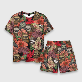 Мужской костюм с шортами 3D с принтом Ленивец  Цветочки ,  |  | вниз | кайф | ленивец | ленивый | лень | лотос | лотоса | медитация | медленно | нирвана | розы | сад | сады | спокойствие | цветок | цветочки | цветы