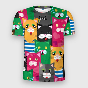 Мужская футболка 3D Slim с принтом Удивленные Коты в Курске, 100% полиэстер с улучшенными характеристиками | приталенный силуэт, круглая горловина, широкие плечи, сужается к линии бедра | домашнее животное | коты | котята | рисунок | удивление | удивленные коты