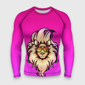 Мужской рашгард 3D с принтом модный лев в очках в Курске,  |  | lion | арт | градиент | графика | грива | лев | лиловый | львенок | малиновый | мода | модный | очки | прическа | рисунок | розовый | укладка | фиолетовый | царь зверей