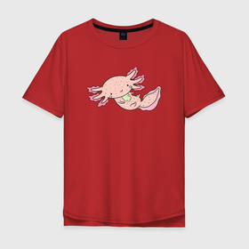 Мужская футболка хлопок Oversize с принтом Аксолотль в Белгороде, 100% хлопок | свободный крой, круглый ворот, “спинка” длиннее передней части | аксолотль | дракон | животные | мило | морской | морской дракон
