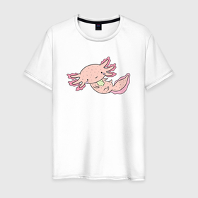 Мужская футболка хлопок с принтом Аксолотль в Белгороде, 100% хлопок | прямой крой, круглый вырез горловины, длина до линии бедер, слегка спущенное плечо. | аксолотль | дракон | животные | мило | морской | морской дракон