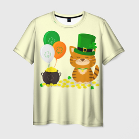 Мужская футболка 3D с принтом Ирландский Кот в Белгороде, 100% полиэфир | прямой крой, круглый вырез горловины, длина до линии бедер | день святого патрика | ирландия | ирландский | ирландский клевер | ирландский кот | клевер | кот | патрик | с котом | святой патрик