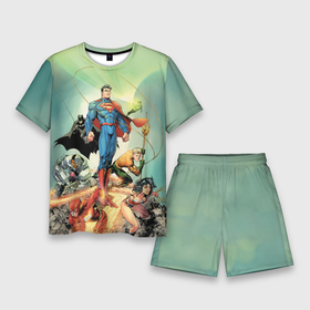 Мужской костюм с шортами 3D с принтом Лига Справедливости в Петрозаводске,  |  | aquaman | batman | green lantern | justice league | superman | the flash | vdzabma | wonder woman | аквамен | бэтмен | зеленый фонарь | лига справедливости | супермен | флэш | чудо женщина