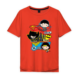 Мужская футболка хлопок Oversize с принтом Лига Справедливости в Тюмени, 100% хлопок | свободный крой, круглый ворот, “спинка” длиннее передней части | batman | justice league | superman | vdzabma | wonder woman | бэтмен | лига справедливости | супермен | чудо женщина