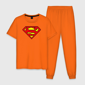 Мужская пижама хлопок с принтом Superman 8 bit в Белгороде, 100% хлопок | брюки и футболка прямого кроя, без карманов, на брюках мягкая резинка на поясе и по низу штанин
 | Тематика изображения на принте: justice league | superman | vdzabma | лига справедливости | супермен