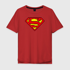 Мужская футболка хлопок Oversize с принтом Superman 8 bit , 100% хлопок | свободный крой, круглый ворот, “спинка” длиннее передней части | justice league | superman | vdzabma | лига справедливости | супермен