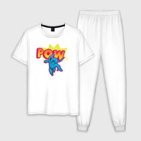 Мужская пижама хлопок с принтом POW в Курске, 100% хлопок | брюки и футболка прямого кроя, без карманов, на брюках мягкая резинка на поясе и по низу штанин
 | superman | vdzabma | супермен
