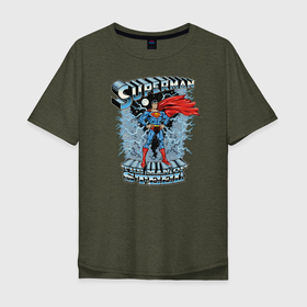 Мужская футболка хлопок Oversize с принтом Superman The Man Of Steel в Белгороде, 100% хлопок | свободный крой, круглый ворот, “спинка” длиннее передней части | Тематика изображения на принте: superman | vdzabma | супермен