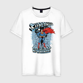 Мужская футболка хлопок с принтом Superman The Man Of Steel в Белгороде, 100% хлопок | прямой крой, круглый вырез горловины, длина до линии бедер, слегка спущенное плечо. | superman | vdzabma | супермен