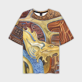 Мужская футболка oversize 3D с принтом узорчатый дракон в Петрозаводске,  |  | Тематика изображения на принте: дракон | орнамент | узор