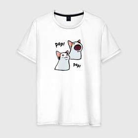 Мужская футболка хлопок с принтом Pop Cat в Новосибирске, 100% хлопок | прямой крой, круглый вырез горловины, длина до линии бедер, слегка спущенное плечо. | cat meme | mem | meme | pop cat | pop pop | буб буб | буп буп | бупоющий кот | двач | кот | кот мем | мем | мемы | пикабу | пикабу мем | поп кет | поп кот | раздражающий кот