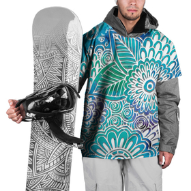 Накидка на куртку 3D с принтом цветочный узор , 100% полиэстер |  | Тематика изображения на принте: белый | бирюзовый | градиент | дудлинг | зеленый | рисунок | синий | узор | цветочный | цветы