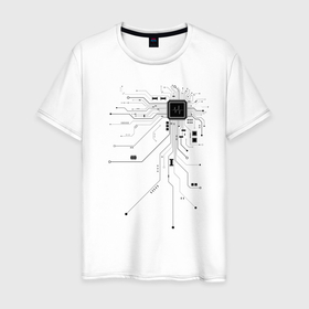 Мужская футболка хлопок с принтом Electronic Heart в Новосибирске, 100% хлопок | прямой крой, круглый вырез горловины, длина до линии бедер, слегка спущенное плечо. | computer | heart | it | плата | процессор | сердце