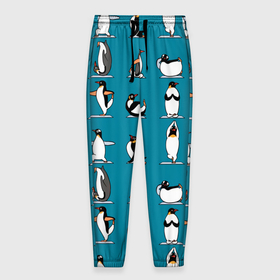 Мужские брюки 3D с принтом Пингвина на заярдке в Екатеринбурге, 100% полиэстер | манжеты по низу, эластичный пояс регулируется шнурком, по бокам два кармана без застежек, внутренняя часть кармана из мелкой сетки | Тематика изображения на принте: голубая | день валентина | день святого | день святого валентина | зарядка | качки | пингвин | пингвины | прикольная | птица | птицы | физкультура | физра