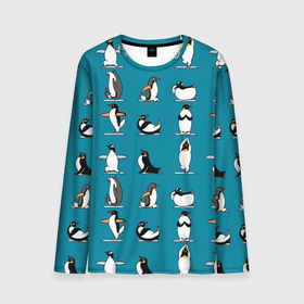 Мужской лонгслив 3D с принтом Пингвина на заярдке в Петрозаводске, 100% полиэстер | длинные рукава, круглый вырез горловины, полуприлегающий силуэт | голубая | день валентина | день святого | день святого валентина | зарядка | качки | пингвин | пингвины | прикольная | птица | птицы | физкультура | физра