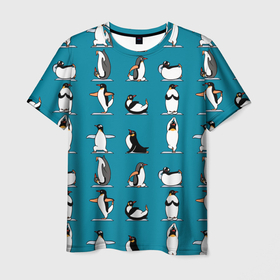 Мужская футболка 3D с принтом Пингвина на заярдке в Кировске, 100% полиэфир | прямой крой, круглый вырез горловины, длина до линии бедер | голубая | день валентина | день святого | день святого валентина | зарядка | качки | пингвин | пингвины | прикольная | птица | птицы | физкультура | физра