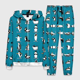 Мужской костюм 3D с принтом Пингвина на заярдке в Курске, 100% полиэстер | Манжеты и пояс оформлены тканевой резинкой, двухслойный капюшон со шнурком для регулировки, карманы спереди | голубая | день валентина | день святого | день святого валентина | зарядка | качки | пингвин | пингвины | прикольная | птица | птицы | физкультура | физра