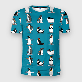 Мужская футболка 3D спортивная с принтом Пингвина на заярдке в Тюмени, 100% полиэстер с улучшенными характеристиками | приталенный силуэт, круглая горловина, широкие плечи, сужается к линии бедра | голубая | день валентина | день святого | день святого валентина | зарядка | качки | пингвин | пингвины | прикольная | птица | птицы | физкультура | физра
