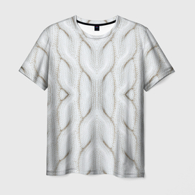 Мужская футболка 3D с принтом Вязанка в Петрозаводске, 100% полиэфир | прямой крой, круглый вырез горловины, длина до линии бедер | вязанные вещи | косичка | текстура | тепло | уют