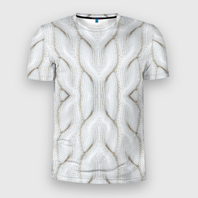 Мужская футболка 3D спортивная с принтом Вязанка в Кировске, 100% полиэстер с улучшенными характеристиками | приталенный силуэт, круглая горловина, широкие плечи, сужается к линии бедра | Тематика изображения на принте: вязанные вещи | косичка | текстура | тепло | уют