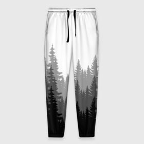 Мужские брюки 3D с принтом Темный Лес в Санкт-Петербурге, 100% полиэстер | манжеты по низу, эластичный пояс регулируется шнурком, по бокам два кармана без застежек, внутренняя часть кармана из мелкой сетки | деревья | ели | лес | минимализм | природа | темный лес