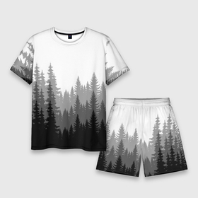 Мужской костюм с шортами 3D с принтом Темный Лес в Кировске,  |  | деревья | ели | лес | минимализм | природа | темный лес