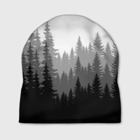 Шапка 3D с принтом Темный Лес в Екатеринбурге, 100% полиэстер | универсальный размер, печать по всей поверхности изделия | деревья | ели | лес | минимализм | природа | темный лес