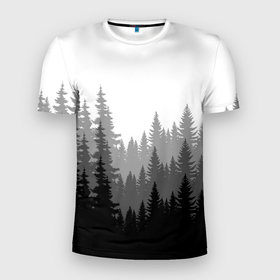 Мужская футболка 3D спортивная с принтом Темный Лес в Петрозаводске, 100% полиэстер с улучшенными характеристиками | приталенный силуэт, круглая горловина, широкие плечи, сужается к линии бедра | деревья | ели | лес | минимализм | природа | темный лес