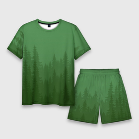 Мужской костюм с шортами 3D с принтом Зеленый Лес в Кировске,  |  | градиент | густой лес | деревья | зеленый лес | лес | минимализм