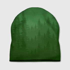 Шапка 3D с принтом Зеленый Лес в Белгороде, 100% полиэстер | универсальный размер, печать по всей поверхности изделия | градиент | густой лес | деревья | зеленый лес | лес | минимализм