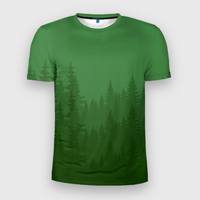 Мужская футболка 3D спортивная с принтом Зеленый Лес в Белгороде, 100% полиэстер с улучшенными характеристиками | приталенный силуэт, круглая горловина, широкие плечи, сужается к линии бедра | градиент | густой лес | деревья | зеленый лес | лес | минимализм