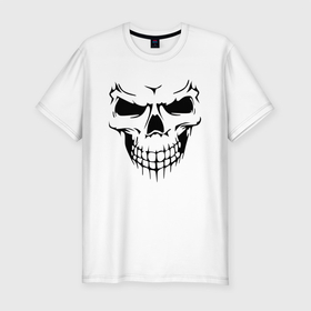 Мужская футболка хлопок Slim с принтом Зло в Тюмени, 92% хлопок, 8% лайкра | приталенный силуэт, круглый вырез ворота, длина до линии бедра, короткий рукав | face | halloween | skull | голова | демон | зловещий | кости | кость | лицо | призрак | скелет | страшный | текстура | хэллоуин | череп