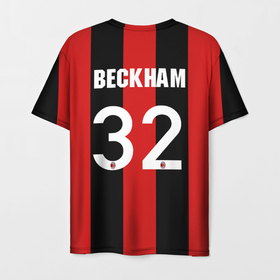 Мужская футболка 3D с принтом Форма Милан Бекхэм в Тюмени, 100% полиэфир | прямой крой, круглый вырез горловины, длина до линии бедер | 32 номер | beckham | fc milan | бекхэм | дэвид | италия | красно черные | легенда футбола | логотип | милан | серия а | фк милан