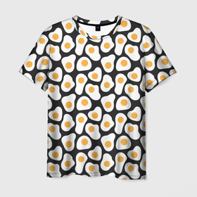 Мужская футболка 3D с принтом Яичница в Петрозаводске, 100% полиэфир | прямой крой, круглый вырез горловины, длина до линии бедер | Тематика изображения на принте: арт | белок | еда | завтрак | куриный | яичника | яйца