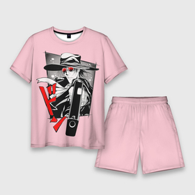 Мужской костюм с шортами 3D с принтом Алукард на розовом фоне в Тюмени,  |  | anime | hellsing | алукард | аниме | анимэ | ван хеллсинг | интегра | миллениум | хэллсинг | хэлсинг