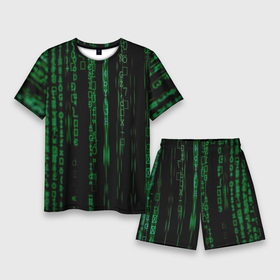 Мужской костюм с шортами 3D с принтом Матрица букв и чисел ,  |  | green | движение букв и цифр | киберпространство | матрица | много букв и чисел