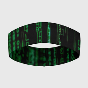 Повязка на голову 3D с принтом Матрица букв и чисел в Курске,  |  | green | движение букв и цифр | киберпространство | матрица | много букв и чисел