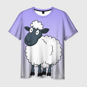 Мужская футболка 3D с принтом Нарисованный милый барашек , 100% полиэфир | прямой крой, круглый вырез горловины, длина до линии бедер | Тематика изображения на принте: барашек | вектор | градиент | детский | коза | кудри | милый | минимализм | нарисованный | овечка | овца | рисунок | шерсть
