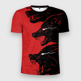 Мужская футболка 3D спортивная с принтом Evil Wolves в Белгороде, 100% полиэстер с улучшенными характеристиками | приталенный силуэт, круглая горловина, широкие плечи, сужается к линии бедра | animal | beast | dark | darkness | evil | moon | nigth | werwolf | wild | wolf | вервольф | вой | волк | волчара | дикий | животное | зверь | клык | клыки | луна | ночь | оборотень | полнолуние