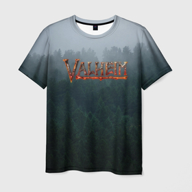 Мужская футболка 3D с принтом Valheim в Кировске, 100% полиэфир | прямой крой, круглый вырез горловины, длина до линии бедер | forest | ragnarok | rust | valhalla | valheim | viking | валхейм | вальгалла | вальхейм | варяг | викинг | викинги | выживалка | игра | лес | лесной | рагнарёк | раст | туман