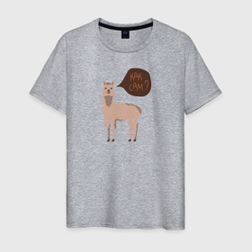 Мужская футболка хлопок с принтом Лама с вопросом в Санкт-Петербурге, 100% хлопок | прямой крой, круглый вырез горловины, длина до линии бедер, слегка спущенное плечо. | альпака | животное | лама
