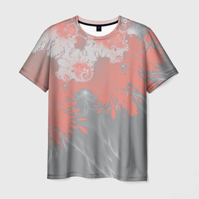 Мужская футболка 3D с принтом Абстракция. Коралловый и серый. 537 1. в Курске, 100% полиэфир | прямой крой, круглый вырез горловины, длина до линии бедер | burnt coral | абстракция | коралловый | серый | фрактал