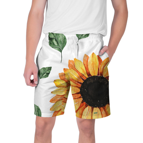 Мужские шорты 3D с принтом Подсолнухи ,  полиэстер 100% | прямой крой, два кармана без застежек по бокам. Мягкая трикотажная резинка на поясе, внутри которой широкие завязки. Длина чуть выше колен | лето | подсолнухи | цветочный принт | цветы
