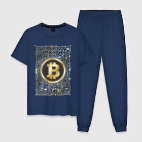 Мужская пижама хлопок с принтом БИТКОИН ЗОЛОТО | BITCOIN GOLD в Тюмени, 100% хлопок | брюки и футболка прямого кроя, без карманов, на брюках мягкая резинка на поясе и по низу штанин
 | Тематика изображения на принте: bitcoin | blockchain | btc | cardano | crypto | ethereum | polkadot | tether | xrp | бинанс | биткоин | блокчейн | валюта | деньги | криптовалюта | майнер | майнинг | цифровая валюта | цифровое золото | эфир