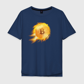 Мужская футболка хлопок Oversize с принтом БИТКОИН ОГОНЬ (ВВЕРХ)  в Петрозаводске, 100% хлопок | свободный крой, круглый ворот, “спинка” длиннее передней части | Тематика изображения на принте: bitcoin | blockchain | btc | cardano | crypto | ethereum | polkadot | tether | xrp | бинанс | биткоин | блокчейн | валюта | деньги | криптовалюта | майнер | майнинг | цифровая валюта | цифровое золото | эфир